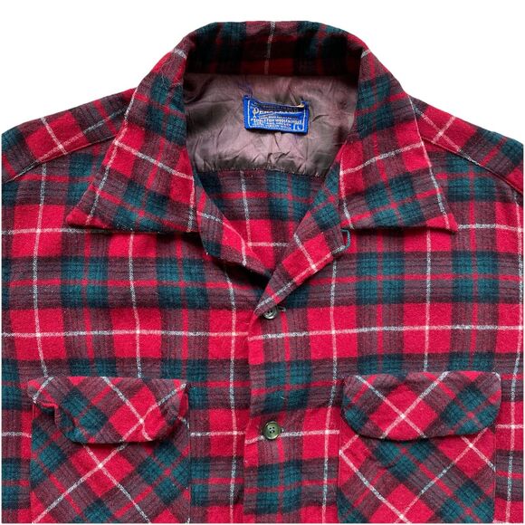 Pendleton Other - Vintage 60s Pendleton Board Shirt Large Wool Loop Red Green Plaid Square Hem